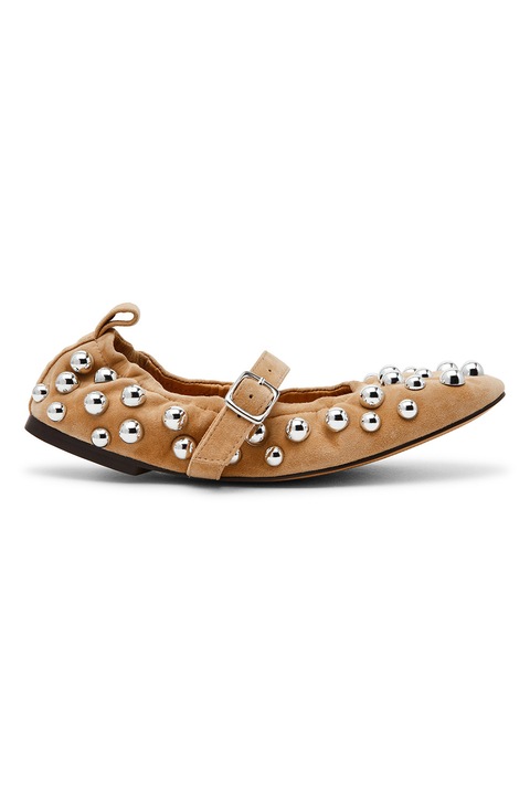 Steve Madden, Pantofi Mary Jane din piele intoarsa cu nituri Sunrays, Maro nisip