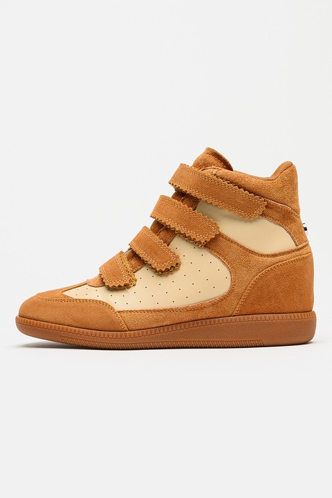 Steve Madden, Pantofi sport Mustang wedge cu velcro, Maro scortisoara/Maro nisip