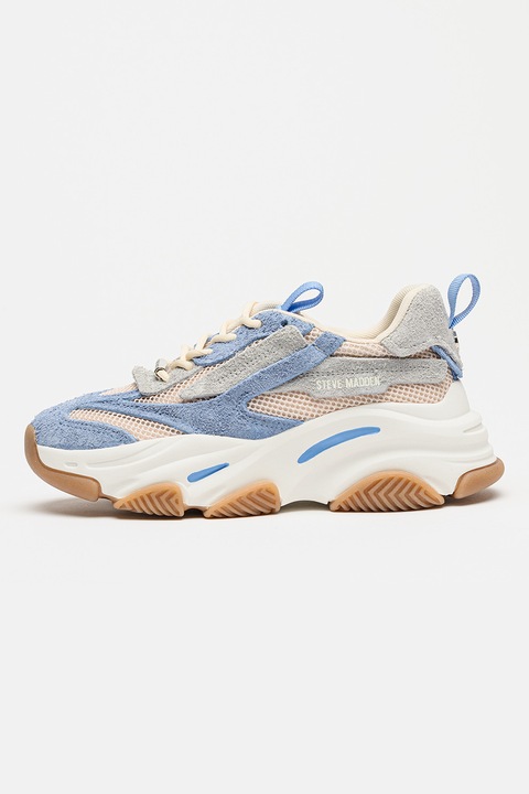 Steve Madden, Pantofi sport Possession cu aspect masiv si insertii din plasa, Albastru lavanda/Bej deschis