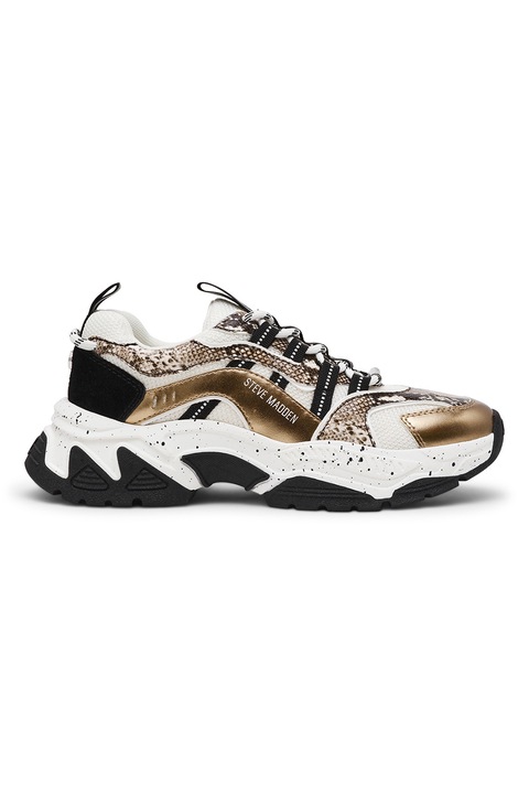 Steve Madden, Animates féltetlitalpú sneaker nyersbőr részletekkel, Fehér/Aranyszín/Fekete