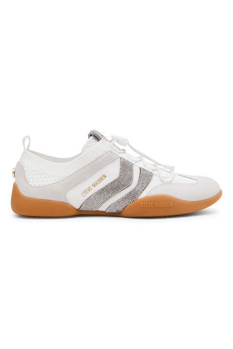 Steve Madden, Sneaker nyersbőr betétekkel és rugalmas fűzőkkel, Törtfehér/Krémszín