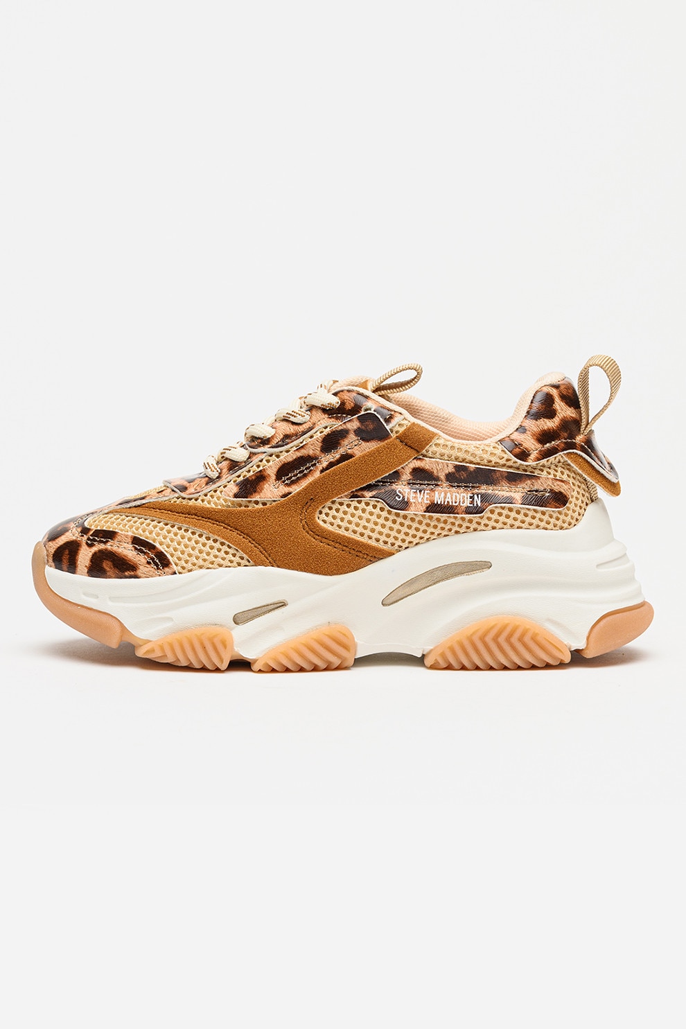 Steve Madden, Pantofi sport Possesion din plasa cu garnituri de piele ecologica, Maro inchis, Maro nisip, Caramel, 33 EU