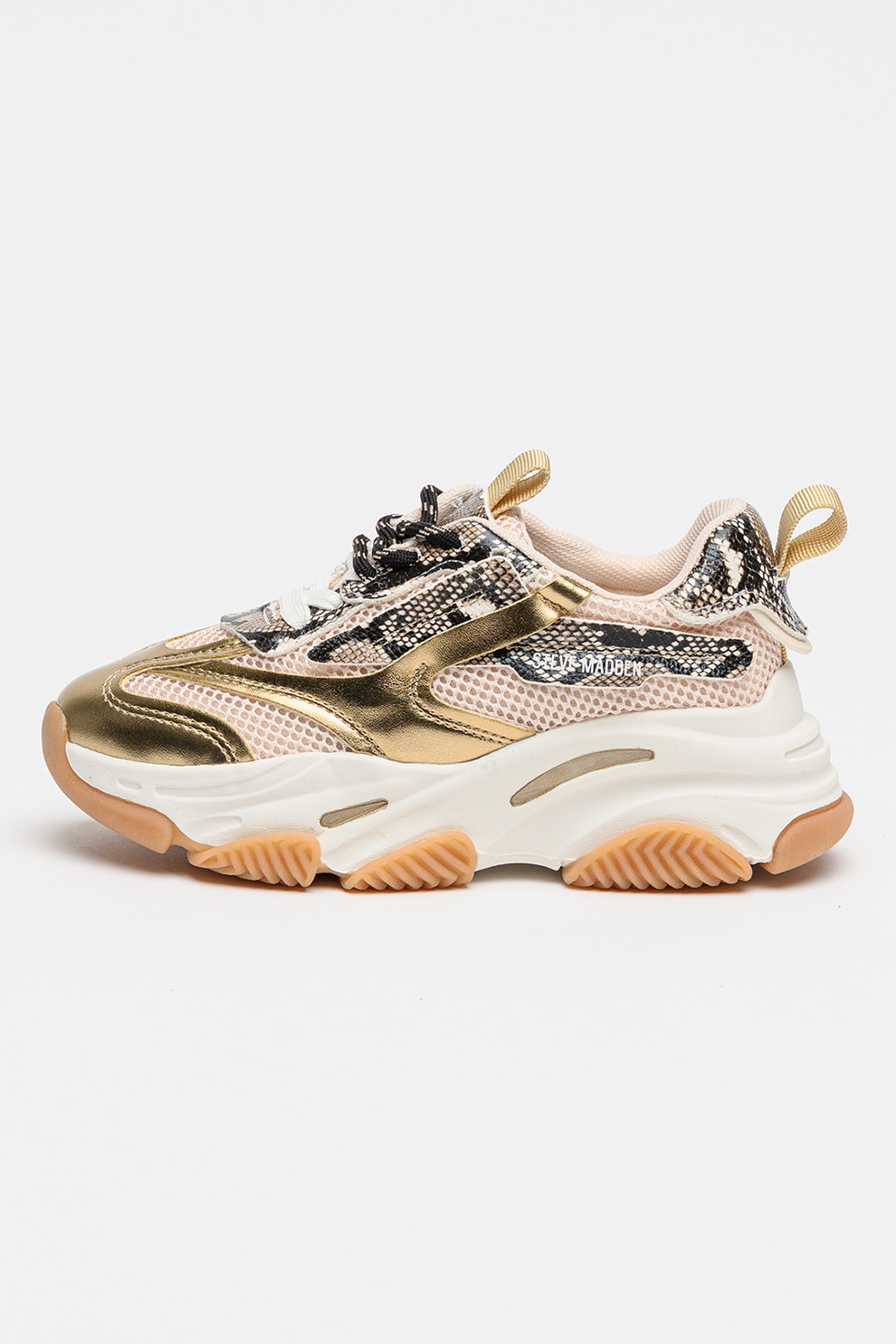 Steve Madden, Pantofi sport Possesion din plasa cu garnituri de piele ecologica, Auriu, Galben pal, 33 EU