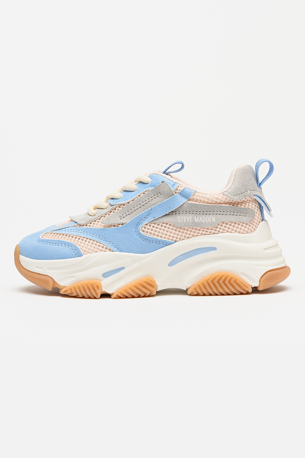 Steve Madden, Pantofi sport Possesion din plasa cu garnituri de piele ecologica, Gri deschis, Albastru lavanda, Bej deschis, 31 EU