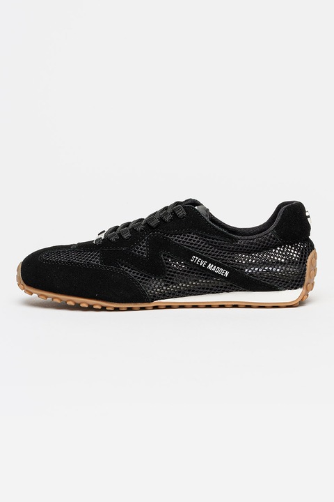 Steve Madden, Pantofi sport de piele intoarsa cu perforatii, Negru