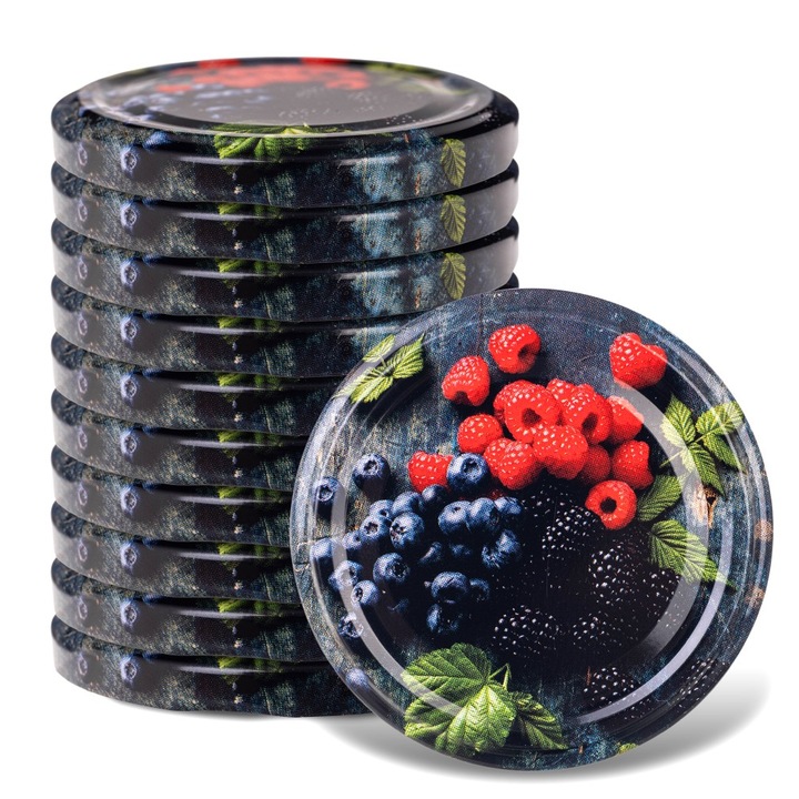 Capace pentru borcane, KADAX, fi 66 mm, set 10 buc, metalice, sigilate, cu model de legume