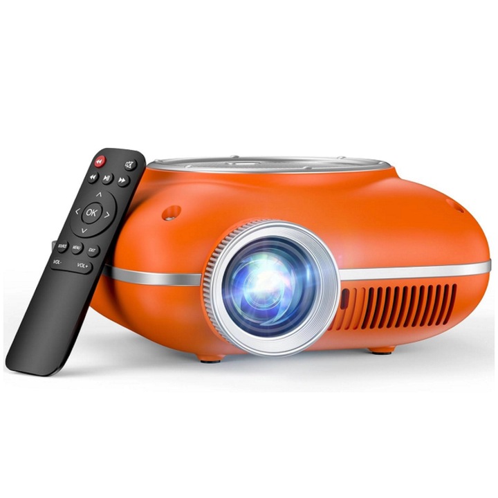 Videoproiector portabil Cheerlux C1 Mini, Android 11, 720p HD, portocaliu, 12.5x12.5x5.3cm