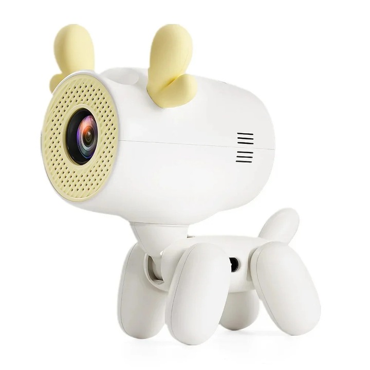 Proiector portabil 720P, alb, WiFi 6, Android 13, difuzor încorporat