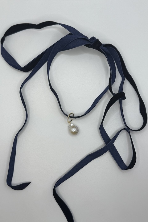 Rain Jewelry, Colier ajustabil cu perla, Bleumarin, 150 cm