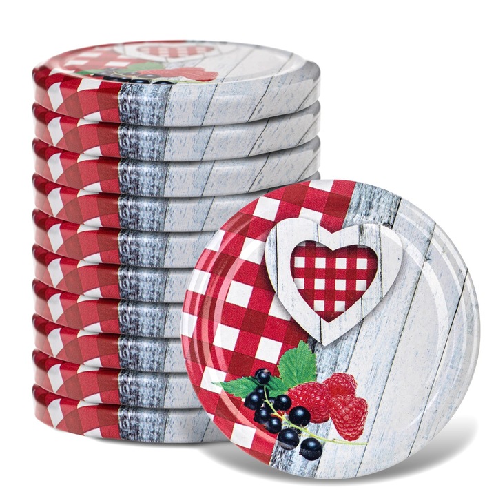 Capace metalice pentru borcane KADAX, 10 buc, fi 66mm, sigilare eficienta, design cu inimioare