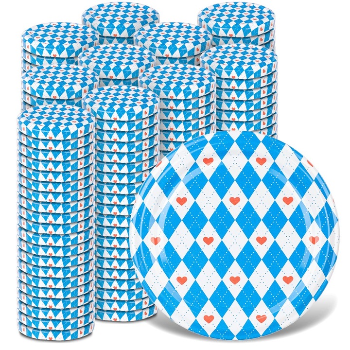 Capace metalice pentru borcane KADAX, 200 buc, 66mm, sigilare eficienta, design cu romburi albastre