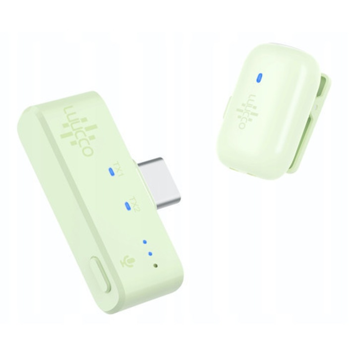 Microfon lavaliera wireless, Luucco, Minipods K1, Ultracompact, Audio HD 48 kHz, Reducere a zgomotului, Raza de actiune de pana la 100 m, Model omnidirectional la 360°, Latenta redusa