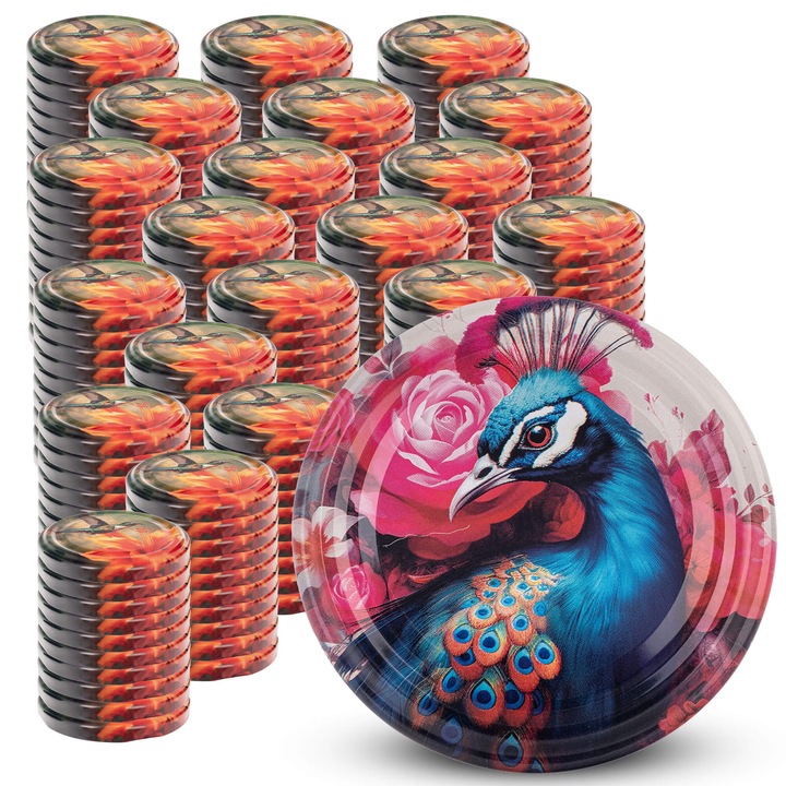 Capace pentru borcane, KADAX, set 200 buc, fi 66 mm, metalice, sigilante, multicolor