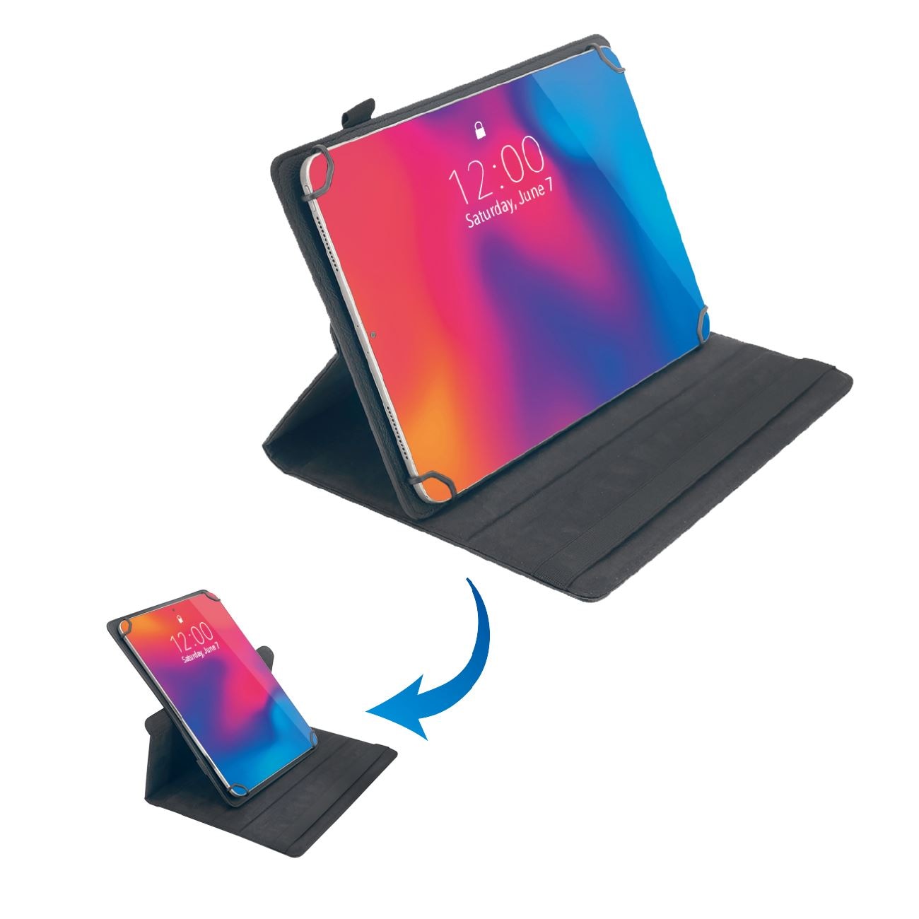 Husă rotativă neagră pentru tabletă 10-11", protecție, rotire 360°