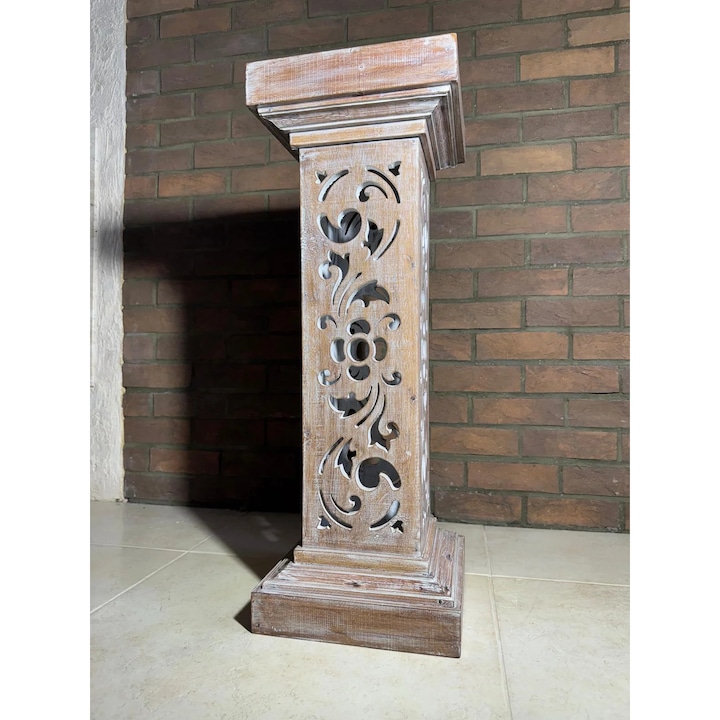 Декоративна лампа от тиково дърво, ръчна изработка, височина 80 см, филигранен дизайн, винтидж стил