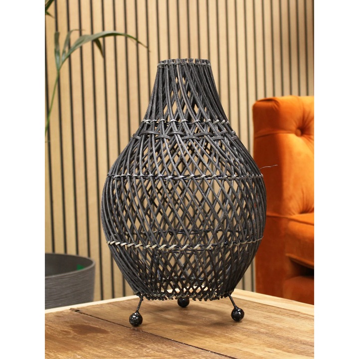 Подова лампа, ратан, черна, 39x24см
