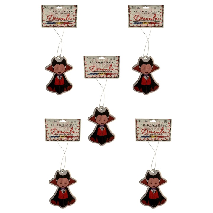 Set 5 odorizante auto Dracula, carton absorbant, anti-tabac, negru, figurina