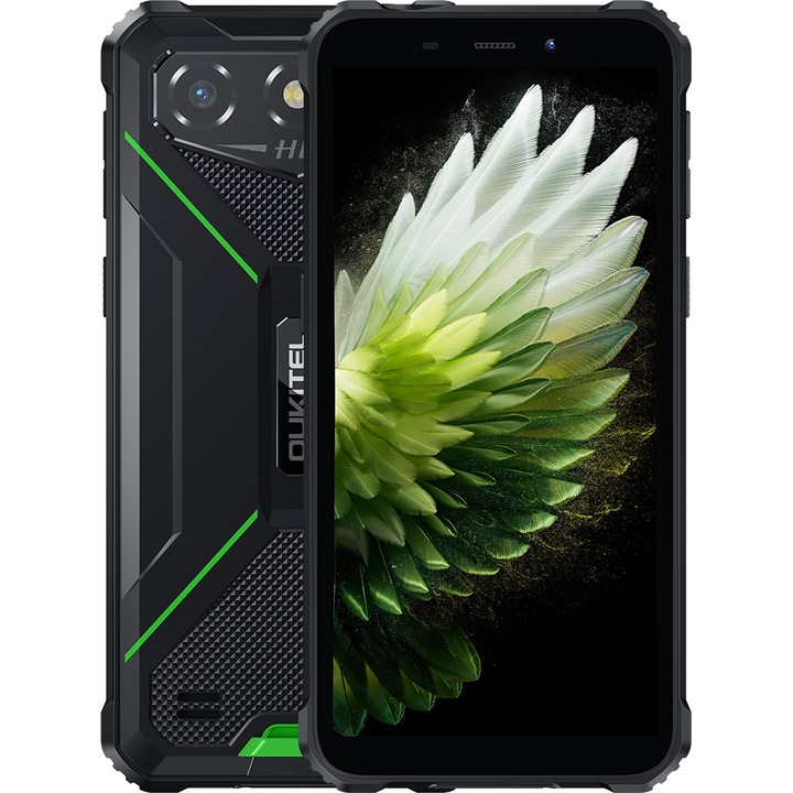 Мобилен телефон Oukitel G3, Dual SIM, 4G, 6.0-инчов HD+ IPS, четириядрен, 16GB RAM + 64GB, FM радио, 6300mAh, IP68/IP69K, Android 14, зелен