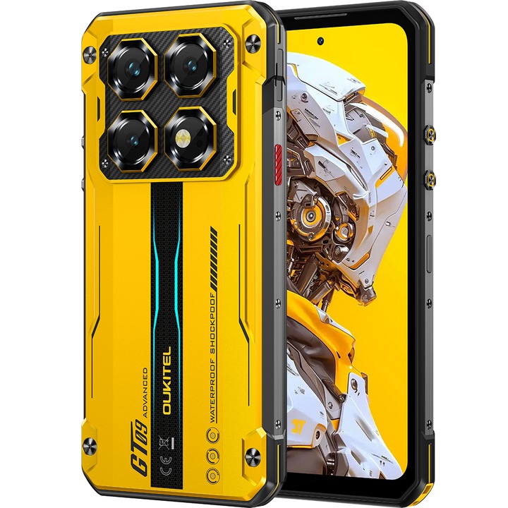 Мобилен телефон Oukitel WP60, Dual SIM, 5G, 7.2-инчов 120Hz IPS, Octa-Core Dimensity 7025, 16GB RAM + 512GB, NFC, 10000mAh, IP68/IP69K, Android 15, жълт