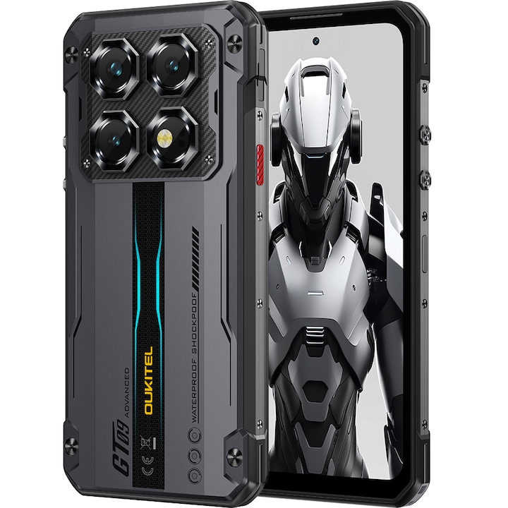 Мобилен телефон Oukitel WP60, Dual SIM, 5G, 7.2-инчов 120Hz IPS, осемядрен Dimensity 7025, 16GB RAM + 512GB, NFC, 10000mAh, IP68/IP69K, Android 15, черен