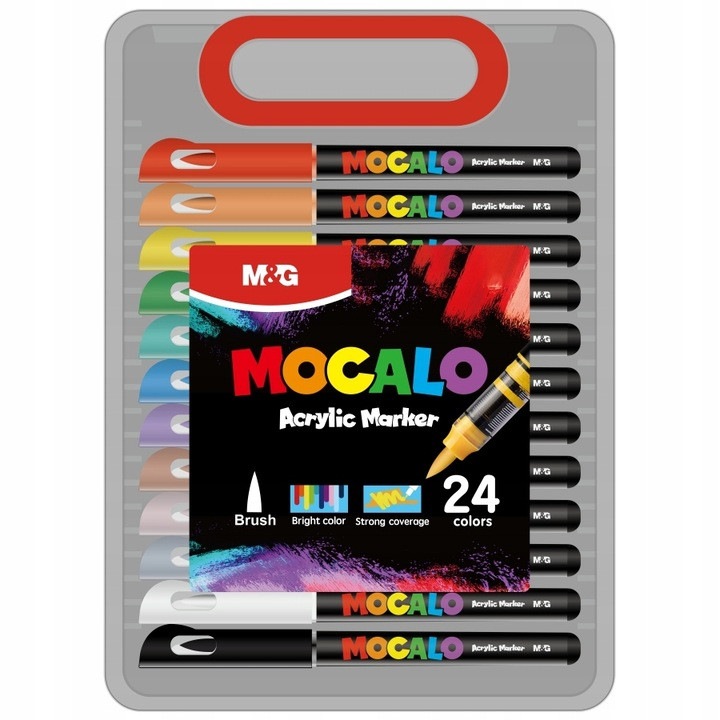 Set Markere acrilice M&G, 24 culori, varf flexibil, rezistente la apa