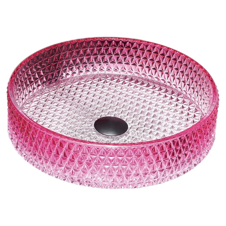 Lavoar rotund din sticla roz cu model geometric Trendy’s – Design elegant, 390x120 mm