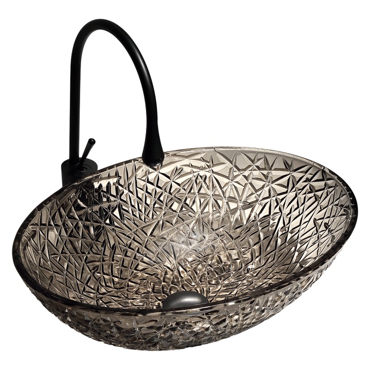 Lavoar oval din sticla fumurie cu model floral Trendy’s – Design rafinat, 505x360x155 mm