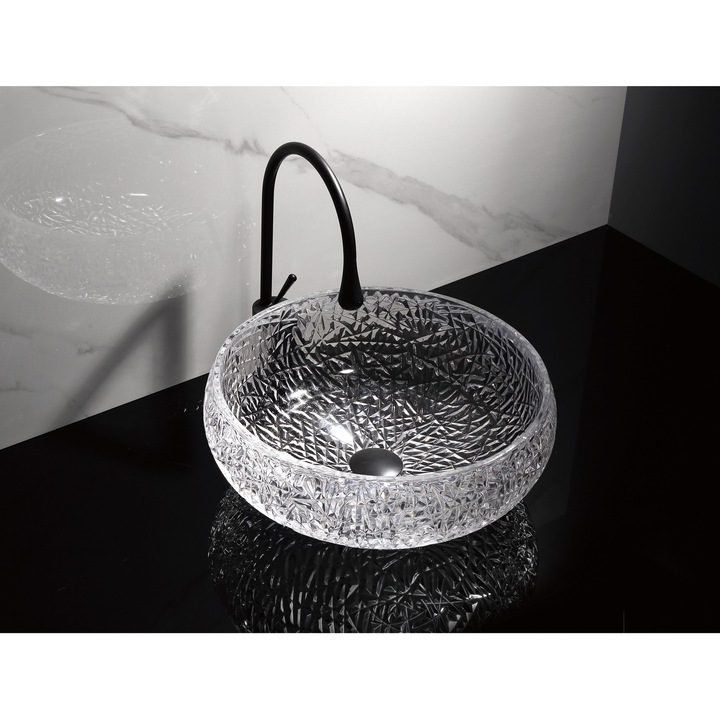 Lavoar rotund din sticla transparenta cu model gravat Trendy’s – Design rafinat, 400×150 mm