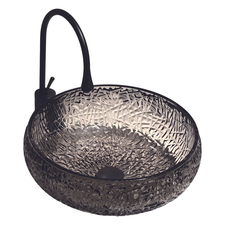 Lavoar rotund din sticla fumurie cu model gravat Trendy’s – Design elegant, 400×150 mm