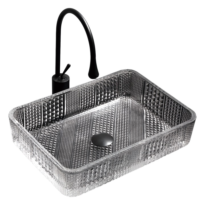 Lavoar dreptunghiular din sticla transparenta cu model geometric Trendy’s – Design elegant, 460x330x110 mm