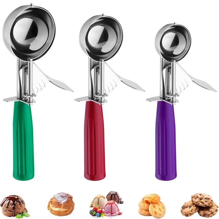 Set 3 linguri inox pentru inghetata si biscuiti, dimensiuni 4x5x6cm