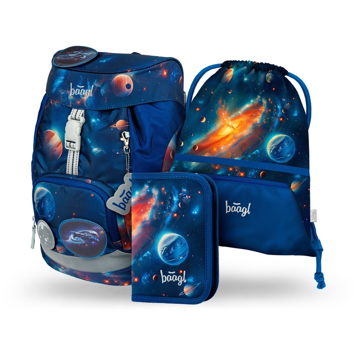 Set școlar Baagl Airy, multicolor, include rucsac ergonomic, penar și sac pentru încălțăminte