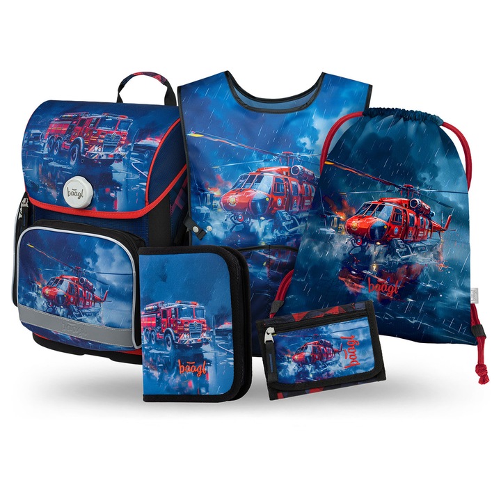 Set școlar Baagl Ergo Salvatori II, ghiozdan ergonomic, impermeabil, 19 l, 17x27x39 cm