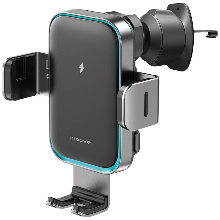 Suport auto cu încărcare wireless Proove, montare cu clema, automat, metalic