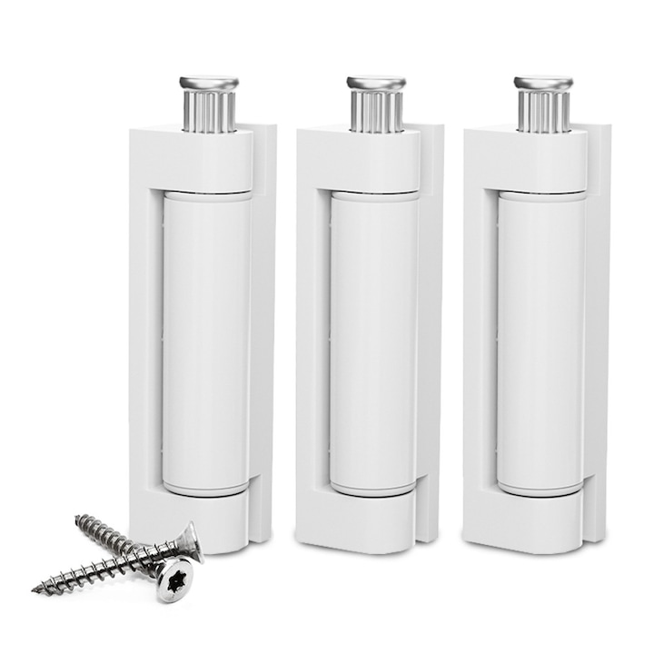 Set 3 Balamale Aluminiu Alb RAL9016, 75 mm, Cu 15 Suruburi Inox, Pentru Ferestre Si Usi