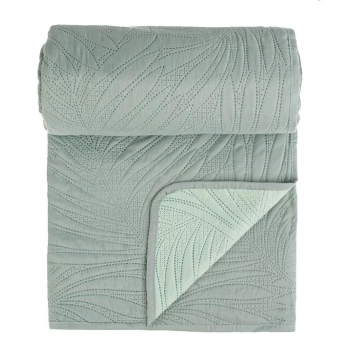Cuvertura cu doua fete, model cu frunze reliefate, verde menta, 220x240cm