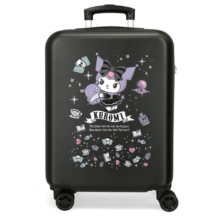 Troler copii Kuromi Fortune ABS, 4 roti, valiza mica, negru, 55x38x20 cm