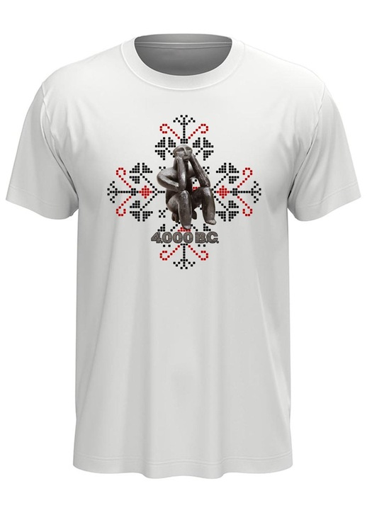 Tricou Ganditorul de la Hamangia, cu motiv popular, alb