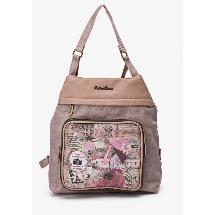 Rucsac Sweet Candy, design papusa, camel/taupe, dimensiuni 28x30x12cm