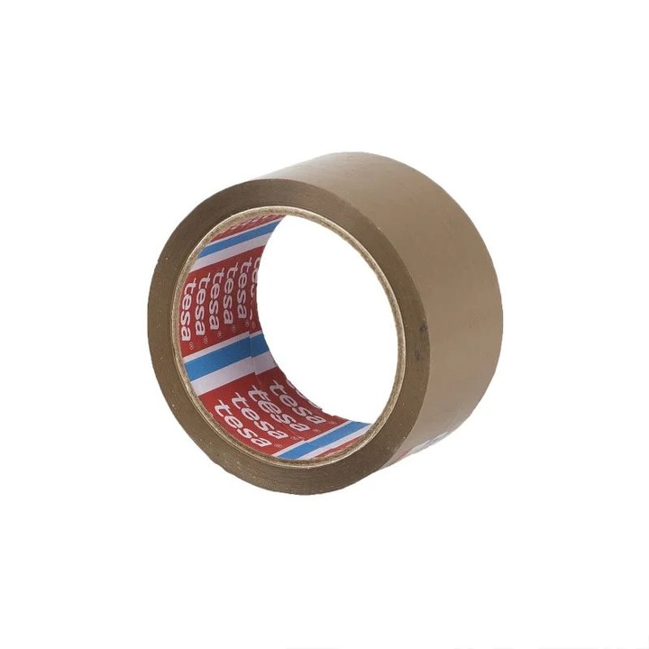 Banda adezivă Tesa Basic, 50mm x 66m, maro, fără solvenți, rezistență UV