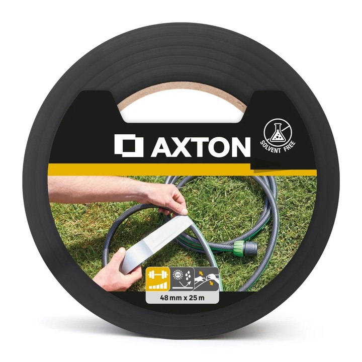 Banda adezivă Axton, 48mm x 25m, negru, rezistentă la apă și UV