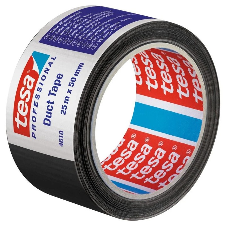 Banda adezivă Tesa, 50 mm x 25 m, negru, autoadezivă