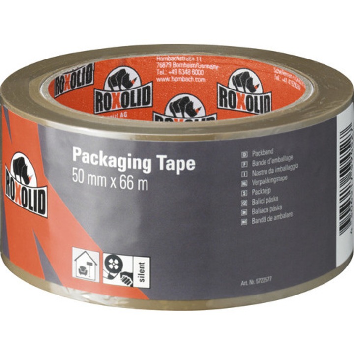Banda adeziva ROXOLID pentru ambalare, maron, 50mm x 66m