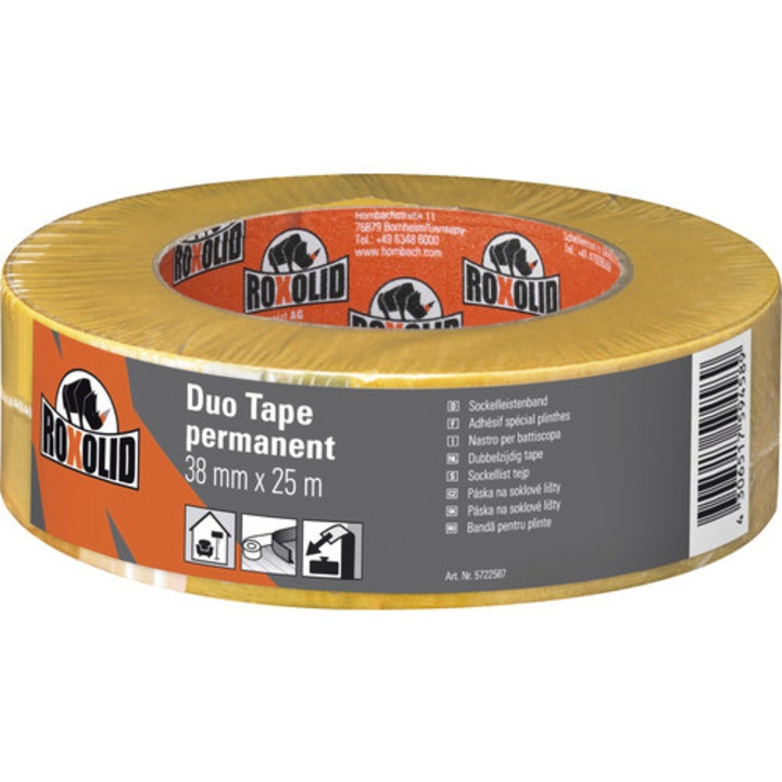 Banda adeziva ROXOLID transparenta 38mm x 25m, putere de lipire mare, suport textil