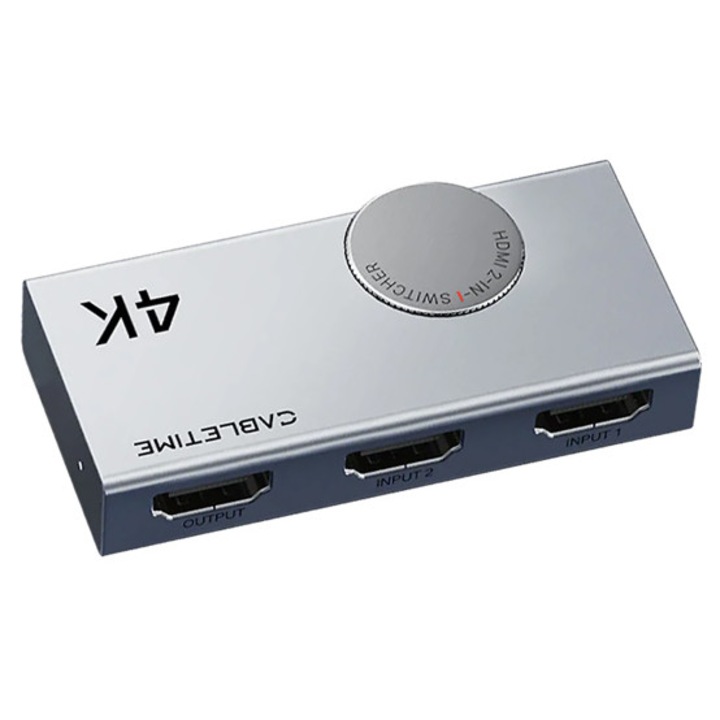 Switch HDMI CABLETIME CT-HS4K2-AG, 2 in 1, 4K/60Hz, bi-directional, 75x14x35mm, negru