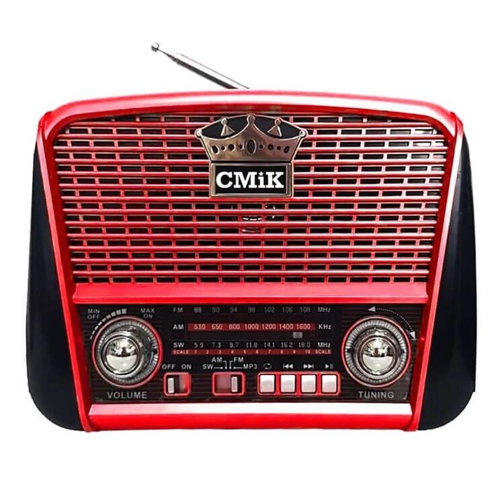 Radio retro CMIK MK-455UC-BT, analogic, FM/MW/SW, rosu, cu functie AUX si USB