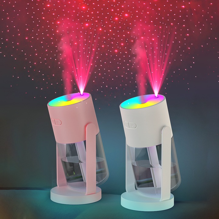 Umidificator de aer Ultrasonic Flame, cu difuzor aromaterapie, lumina ambientala LED 7 culori cu efect de flacara, Negru