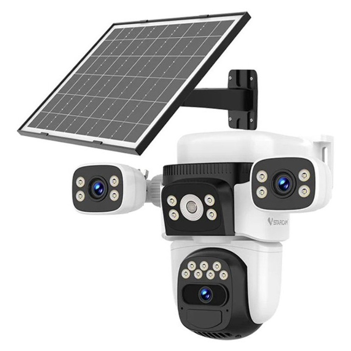 Camera de supraveghere 4G 12MP Crocodil AOV cu panou solar dublu, 4 lentile, zoom optic 10x, comunicare bidirectionala, senzor detectie PIR, viziune nocturna, rezistenta la apa