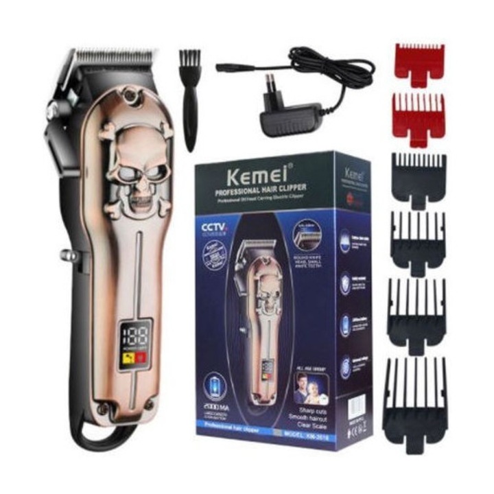 Masina de tuns profesionala Kemei KM-2618, 4 piepteni, bronz, 18x4,5cm