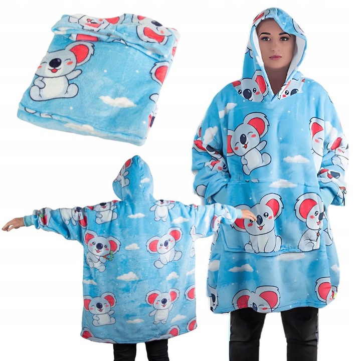 Hanorac Patura Oversize 2in1 Koala, albastru, XXL, cu gluga
